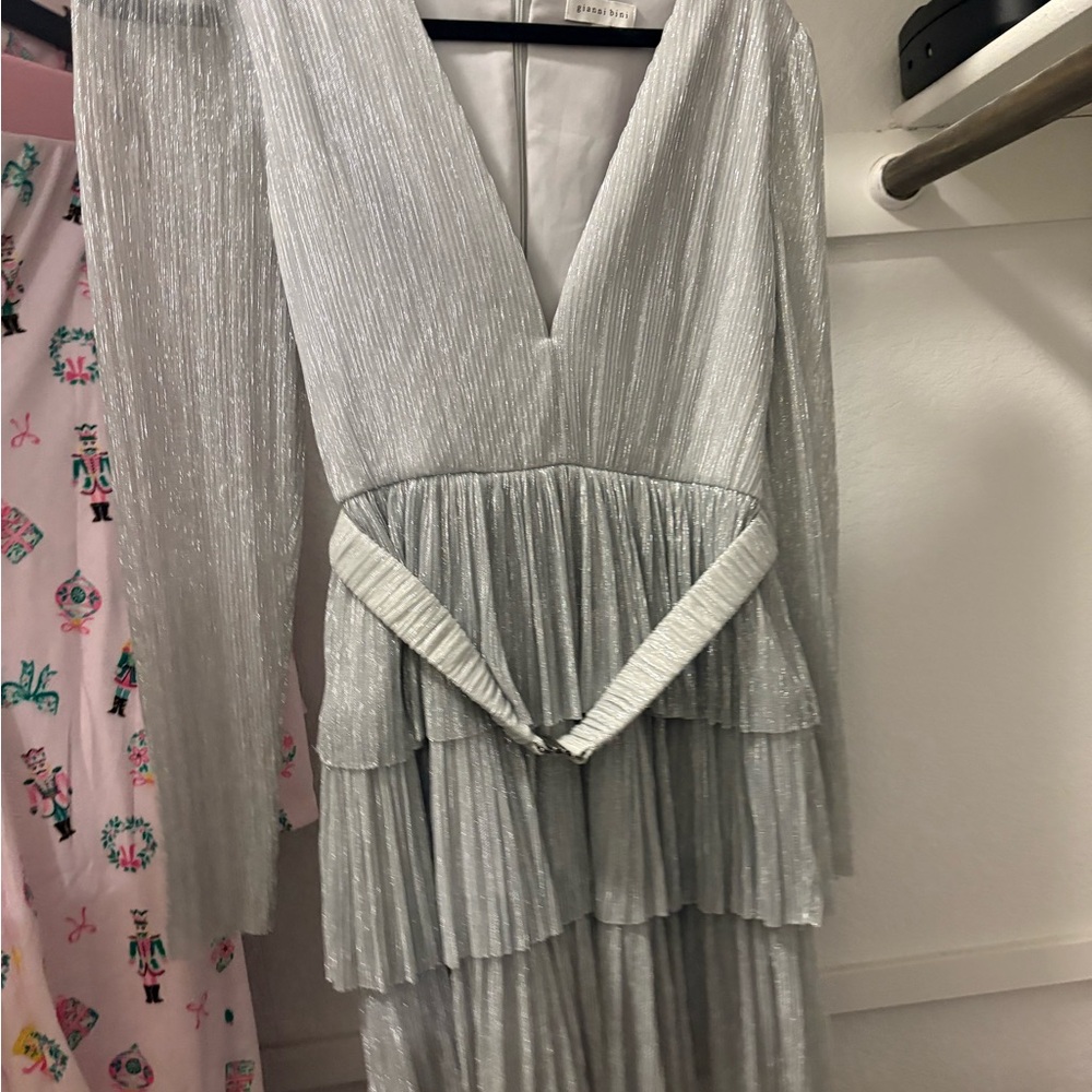 Gianni Bini Metallic Silver Long Sleeve Dress